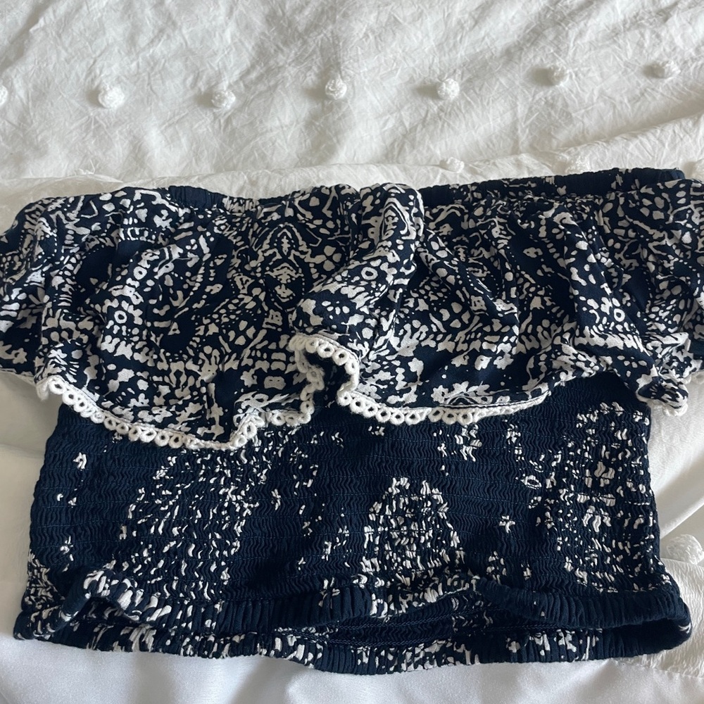 Navy and White Off-Shoulder Top